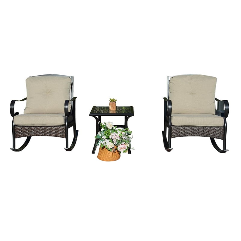 Direct Wicker Patio Furniture Sets 2 Rocking Chairs with Square Table