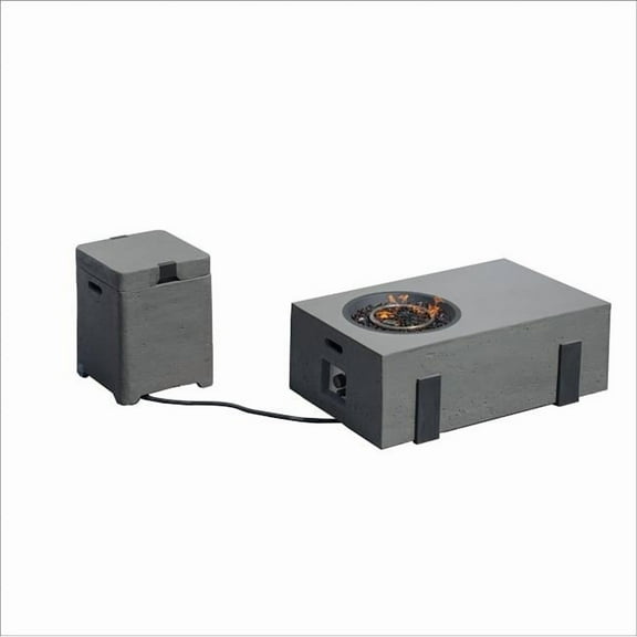 Direct Wicker PAG-2355TA-ST-GR Patio Garden Fire Pit Table Set of 2 with Built-in Ice Bucket, Magnesium Oxide, Grey