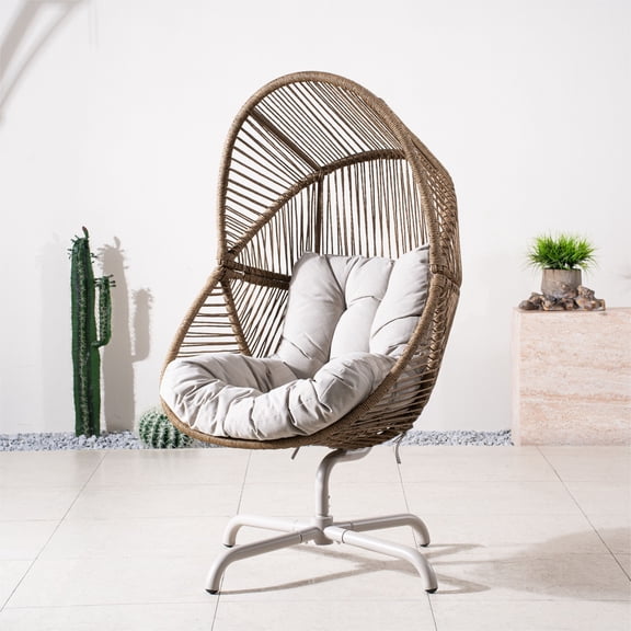 Direct Wicker Patio Rocking Chair with Cushioned Seat, Indoor/Outdoor Accent Chair with Metal Base,Brown