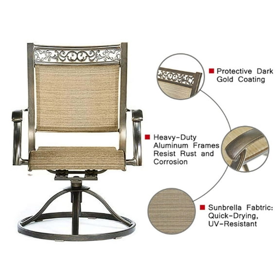 Direct Wicker Swivel Rocker Chair, Cast Aluminum All-Weather Comfort Club Arm Patio Dining Chair 2 Pcs