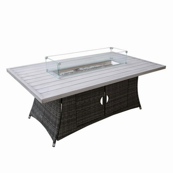 Direct Wicker UBS-1106RA-Grey Outdoor Patio Rattan Gas Fire Pit Rectangle Dining Table, Grey