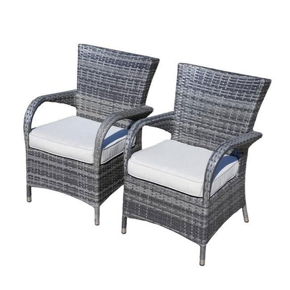 Direct Wicker UBS-1122-Grey 2 Piece Outdoor Rattan Wicker Backrest Dining Chair with Cushions, Grey
