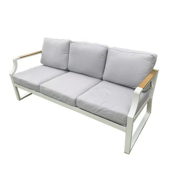 Direct Wicker UBS-2101-TS-White 1 Piece Outdoor Garden White Iron Three-seat Sofa with Grey Cushions