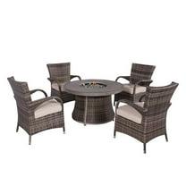 Direct Wicker UBS-G3R521E-1122-Grey Outdoor Rattan Wicker Round Firepit Table with Backrest Chairs Set, Grey