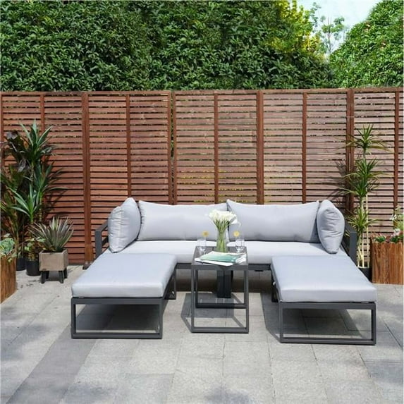 Direct Wicker UBS-PAS-50128-GR Outdoor Patio 5-Pieces Gray Aluminum Sofa Set with Two Ottomans