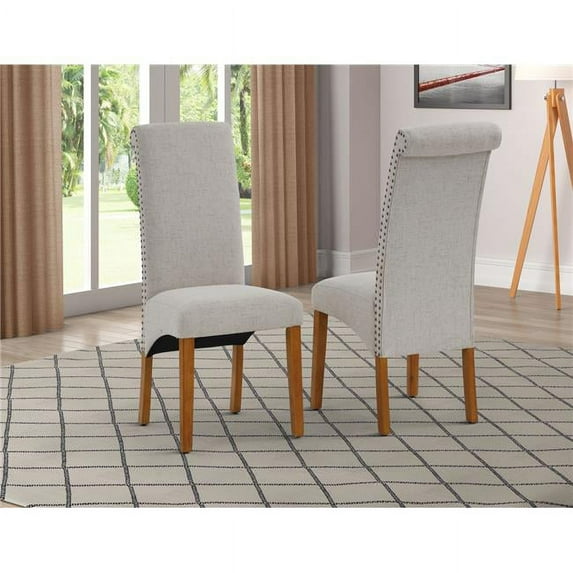 Direct Wicker UBS-W48620058 Modern High Back Button Upholstered Fabric Dining Side Chairs, Beige - Set of 2
