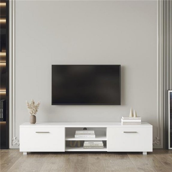 Direct Wicker White TV Stand for 70 Inch TV, Media Console Entertainment Center Television Table