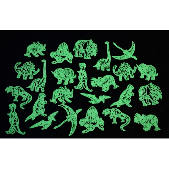 DirectGlow 24 Piece Glow in The Dark Dinosaurs Kids Luminous Wall Ceiling Decor