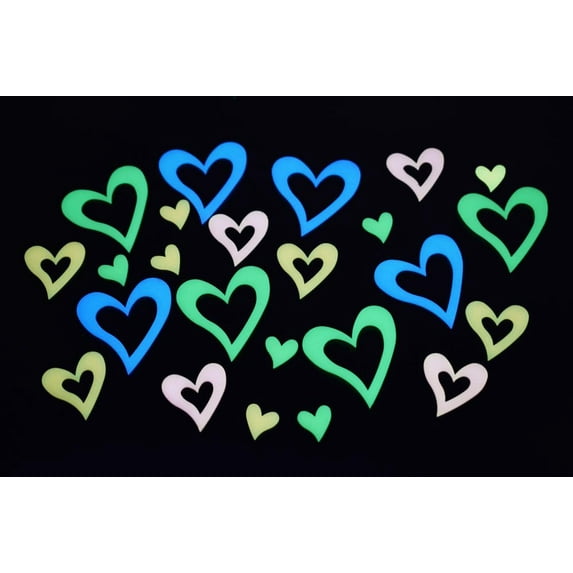 DirectGlow 24 Piece Glow in the Dark MultiColor Hearts Wall Décor