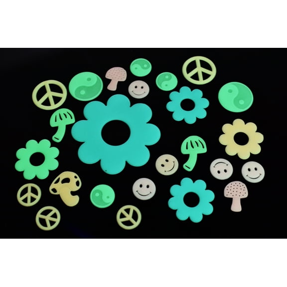 DirectGlow 25 Piece Glow in the Dark Muticolor Sixties Wall Ceiling Decor