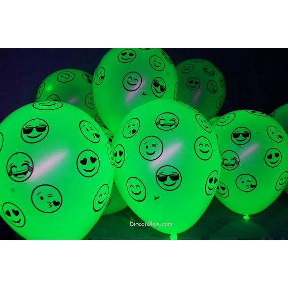 DirectGlow 25ct Neon Yellow 11 inch UV Blacklight Reactive Latex Emoji Balloons
