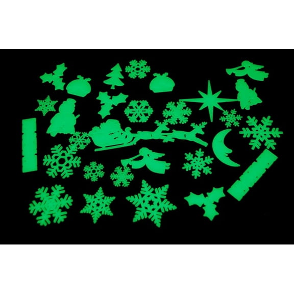 DirectGlow 30 Piece Glow in the Dark Christmas Shapes Wall Dcor