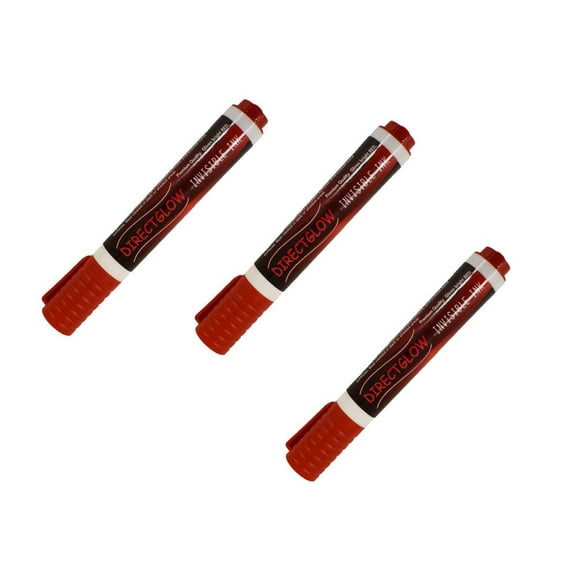 DirectGlow XL Invisible Red UV Blacklight Reactive Ink Marker Pen 3 Pack