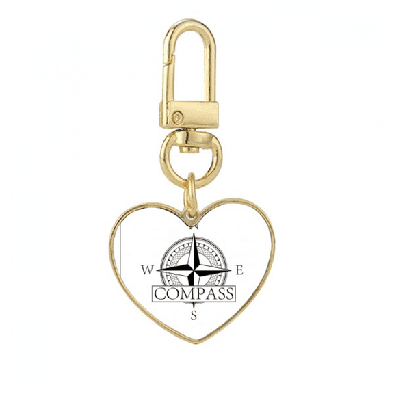Direction Compass Navigation Astronomy Gold Heart Keychain Metal Keyring Holder