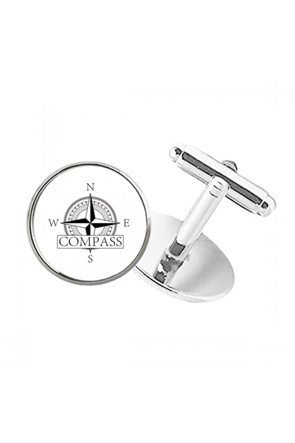 Direction Compass Navigation Astronomy Round Button Cuff Clip Stud Cufflinks