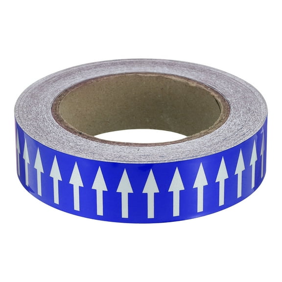 Directional Flow Arrow Tape 1-3/16"x65', Adhesive Pipe Identification Marking Stickers, White on Blue