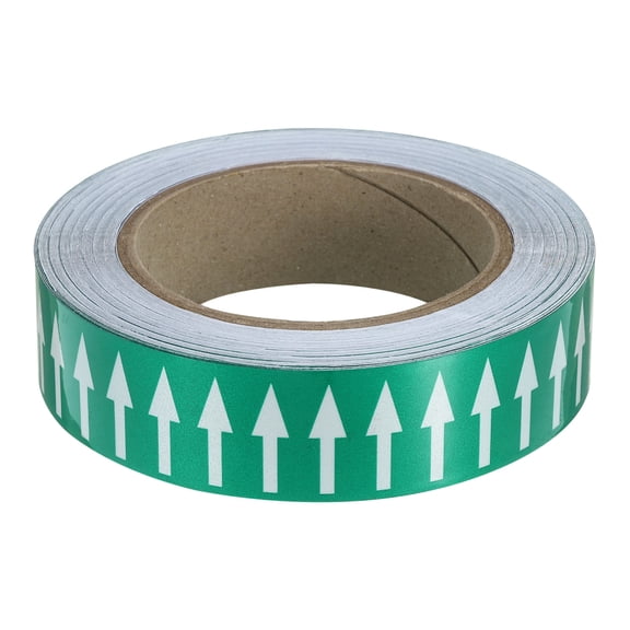 Directional Flow Arrow Tape 1-3/16"x65', Adhesive Pipe Identification Marking Stickers, White on Green