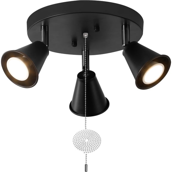 KEESFU 3-Light Track Lighting, Black, Industrial Modern Flush Mount with Pull Chain