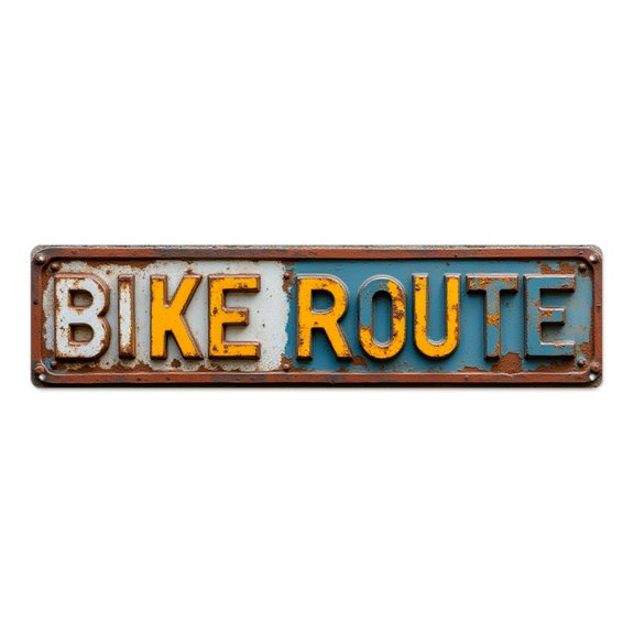 Directional tin signs vintage 16*4 in rusty metal art road marker"BIKE ROUTE" beach posters wall plaques bedroom accessories for men garage weathered finish