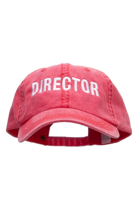 Director Embroidered Big Size Washed Pigment Dyed Cap - Red XL-3XL