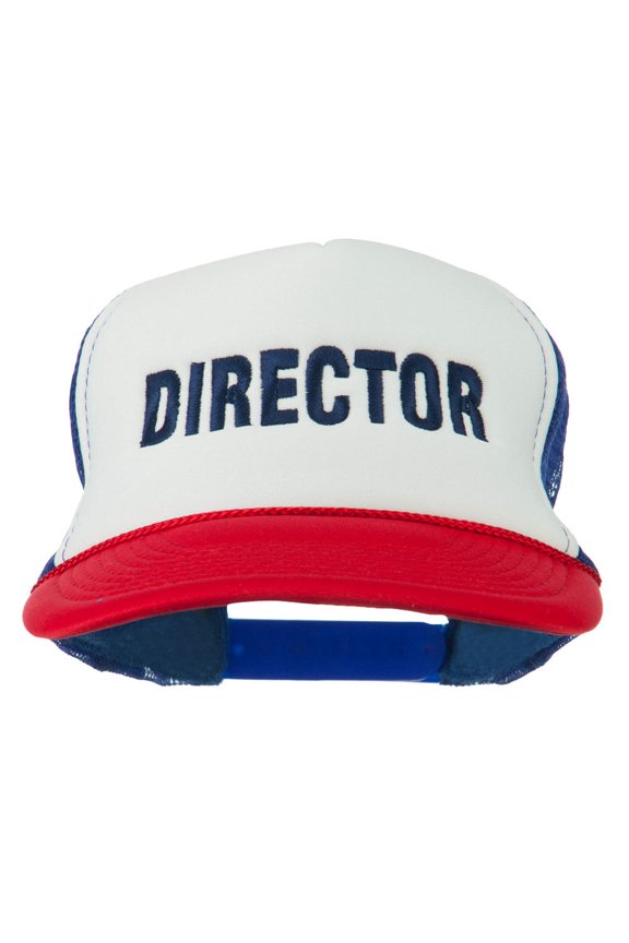 Director Embroidered Foam Mesh Back Cap - Red White Royal OSFM