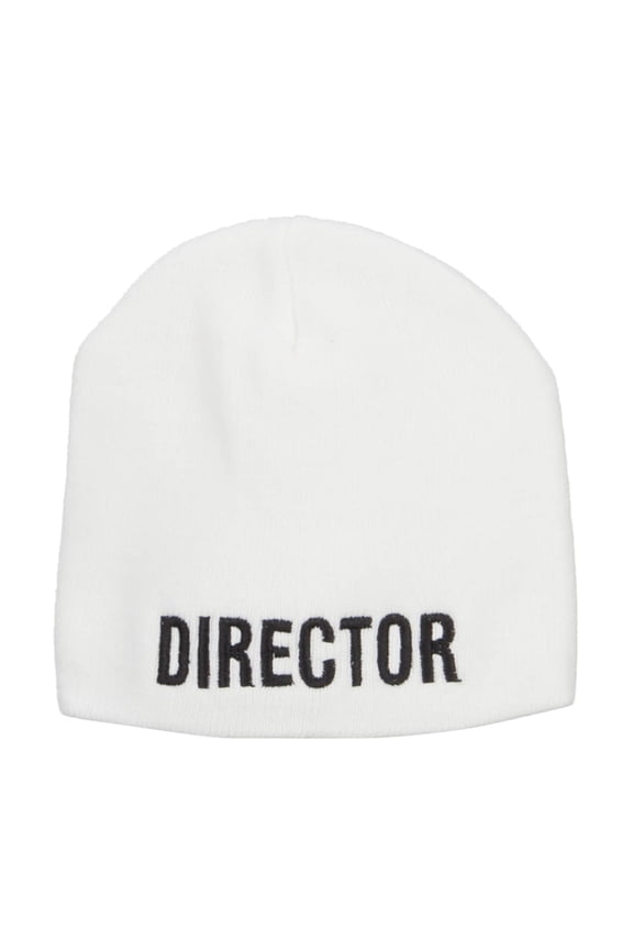 Director Embroidered Short Beanie - White OSFM