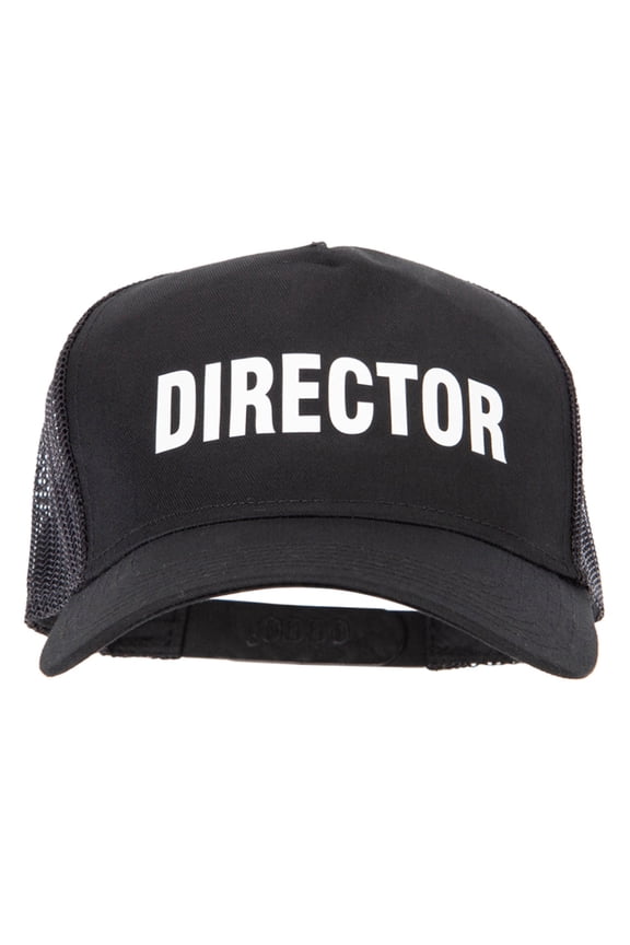 Director Letter Design Heat Transfer Solid Cotton Twill 5 Panel Mesh Cap - Black OSFM