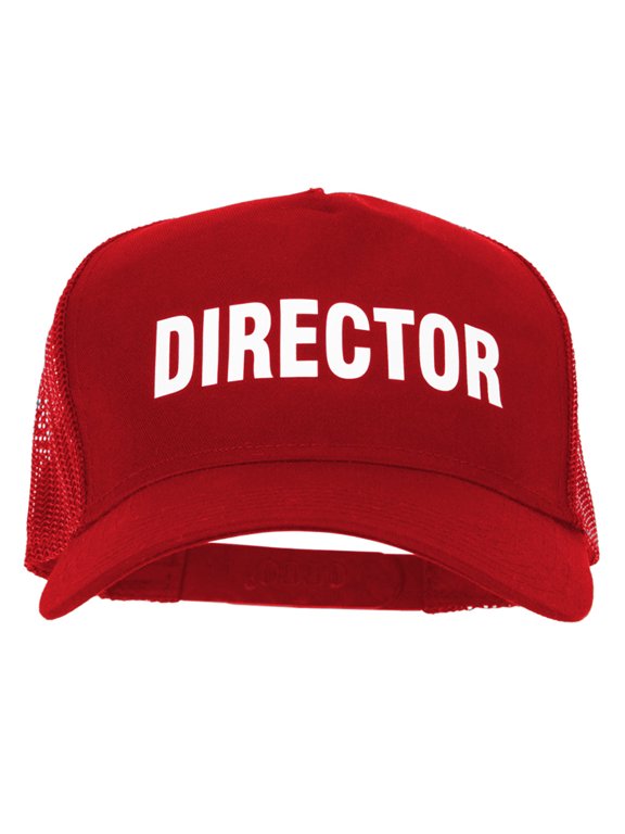 Director Letter Design Heat Transfer Solid Cotton Twill 5 Panel Mesh Cap - Red OSFM