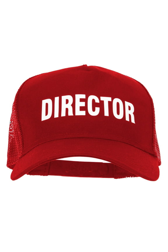 Director Letter Design Heat Transfer Solid Cotton Twill 5 Panel Mesh Cap - Red OSFM