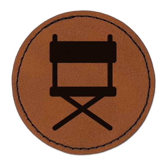 Director Movie Chair 2.5" Faux Leather Round Engraved Iron-On Patch - Brown