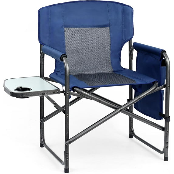 Directors Chair, Camping Chairs for Adults, Heavy Duty Side Table, Lawn Chairs with Side Pockets Carry Straps
