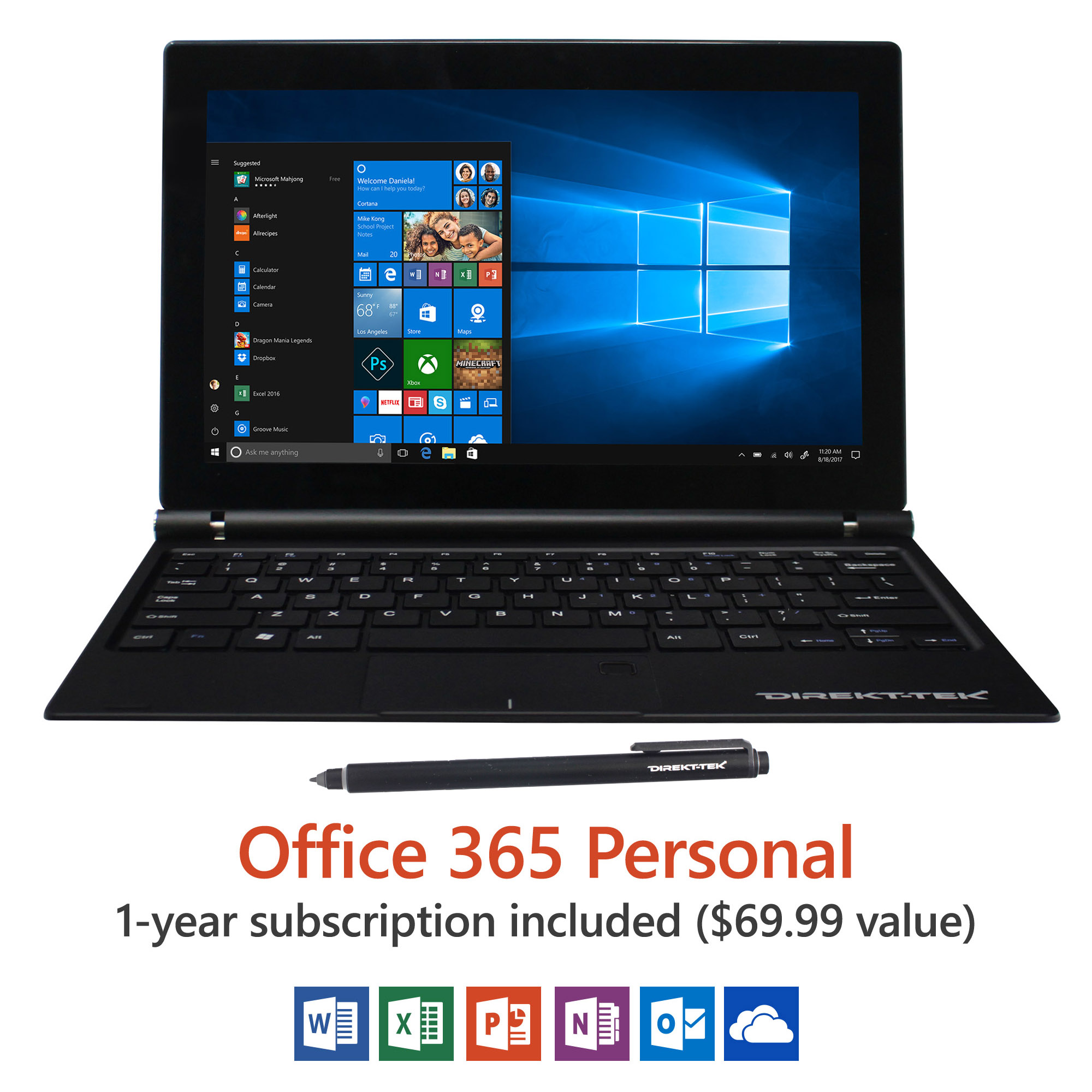 Direkt-Tek 11.6" FHD Tablet with Keyboard, Windows 10, Office 365 Personal 1-Year Subscription Included ($69.99 Value), Windows Hello (Fingerprint Reader), Windows Ink (Smart Stylus included) - image 1 of 6