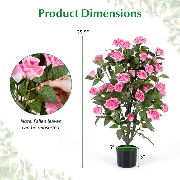 Dirhojoy 35.5 Artificial Rose Tree w/Blooming Flowers & Green Leaves, Free Maintenance