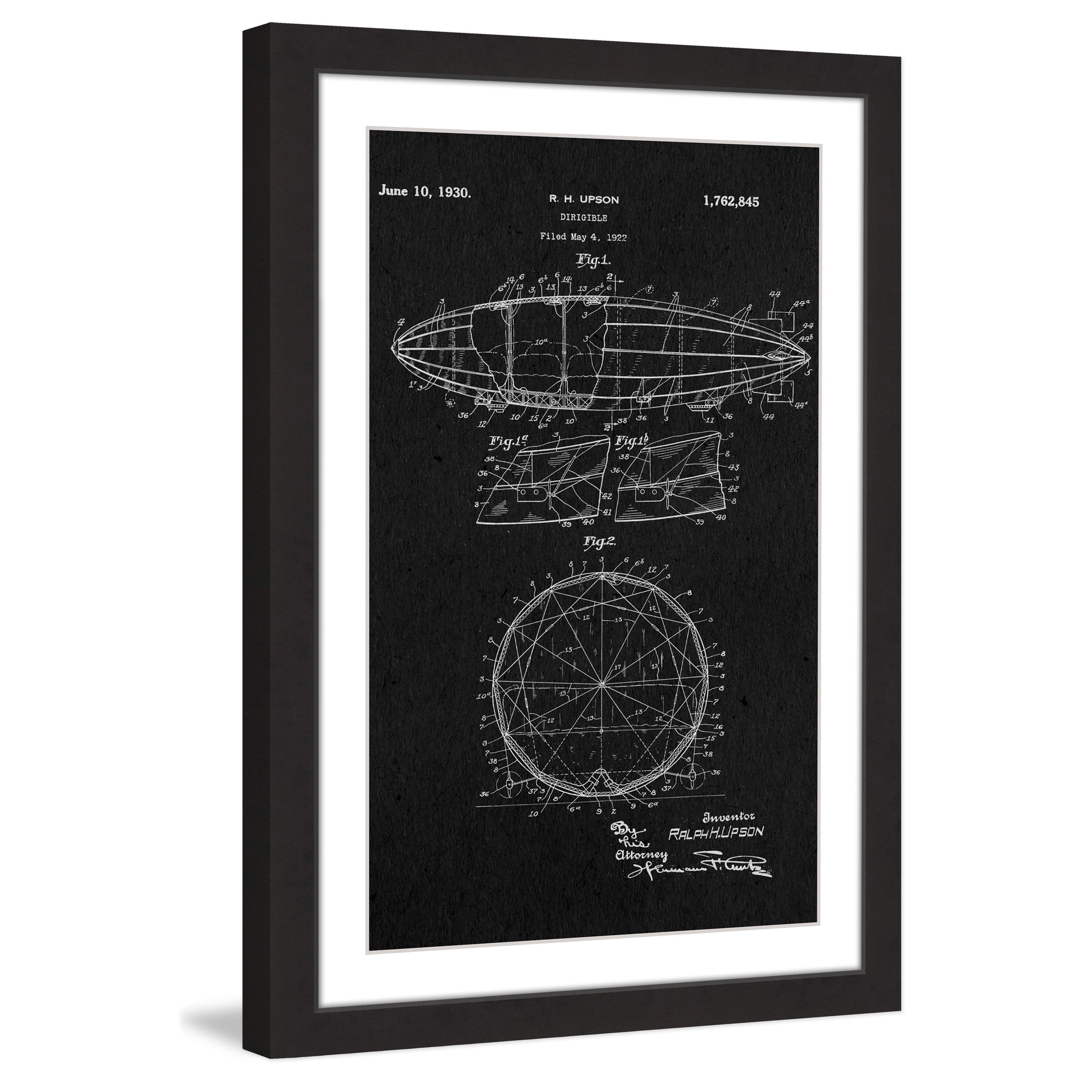"Dirigible 1922 Black Paper" Framed Painting Print
