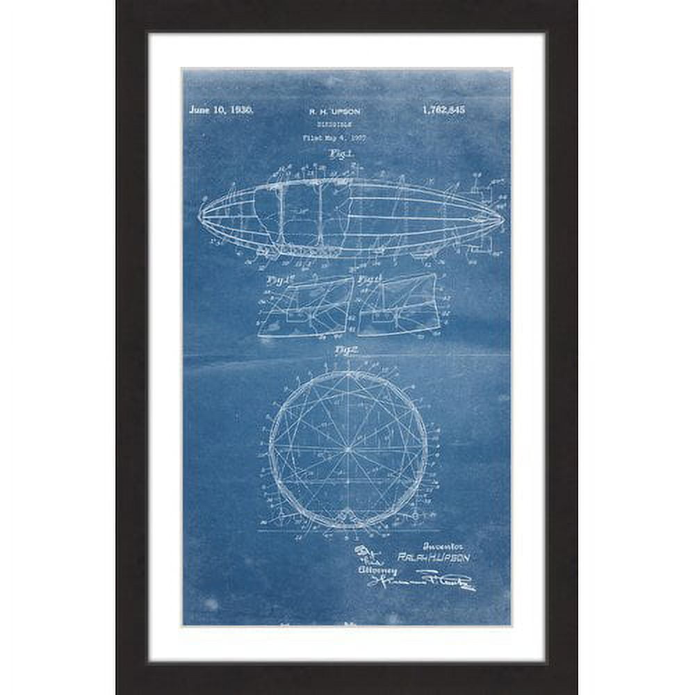 "Dirigible 1922 Blueprint" Framed Painting Art Print, 24" x 1.5"