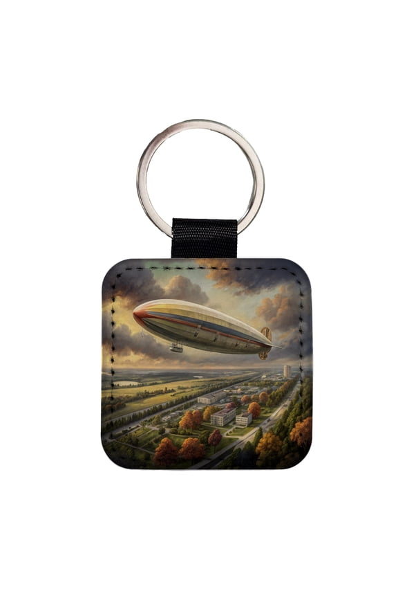 Dirigible Airship In Flight Over New Jersey Faux Leather Square Keychain
