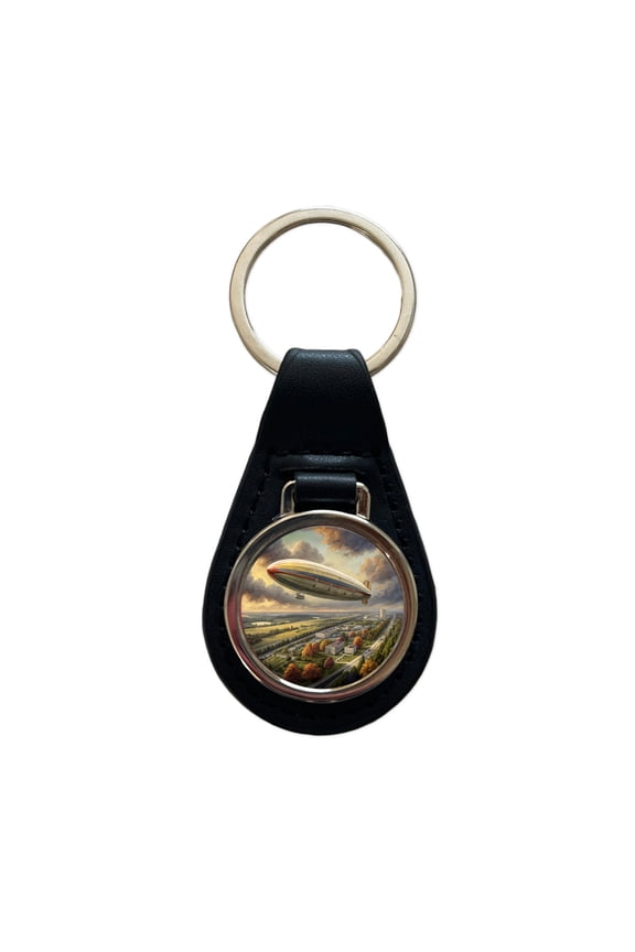 Dirigible Airship In Flight Over New Jersey Metal Black Leather Keychain