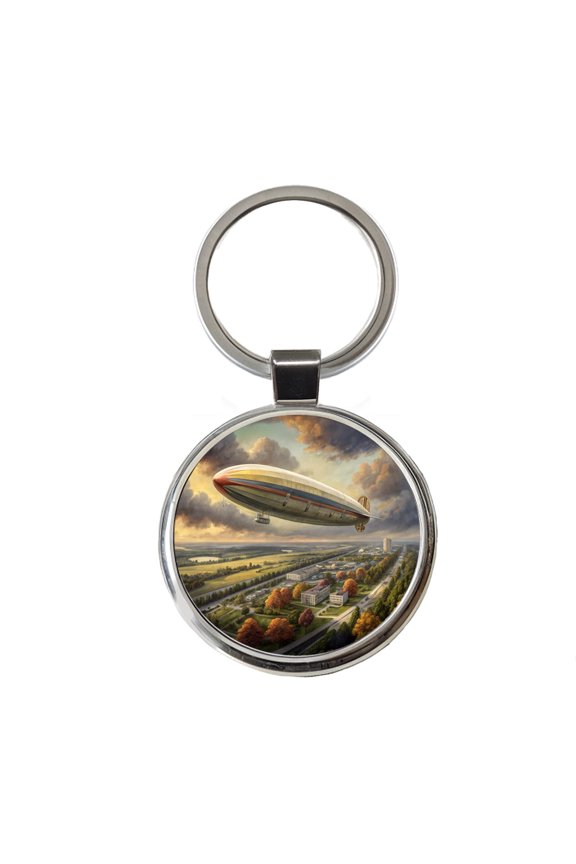 Dirigible Airship In Flight Over New Jersey Metal Round Keychain