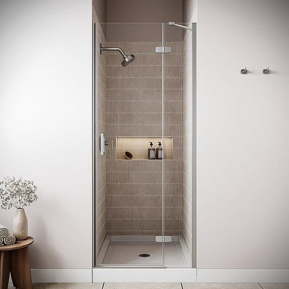 Dirillo 32'' x 76'' Semi-Frameless Pivot Shower Door with CrystalTech Treated 5/16'' Tempered, Clear Glass, Polished Chrome Hardware, SKU: AQ-1240-CH-L-R