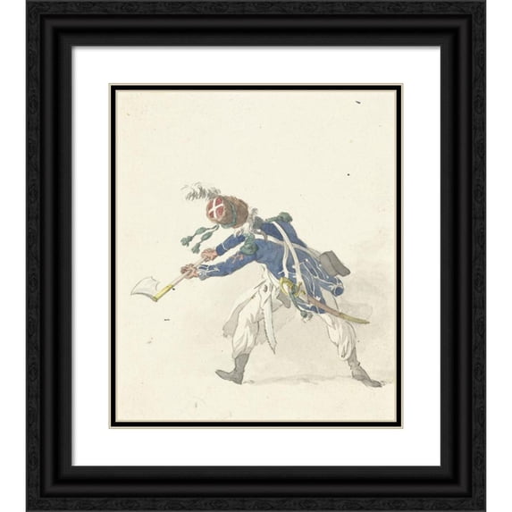 Dirk Langendijk 20x23 Black Ornate Framed Double Matted Museum Art Print Titled: Military, Waving with an Ax (1758 - 1805)