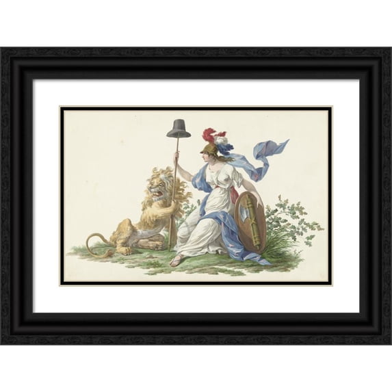 Dirk Langendijk 24x17 Black Ornate Framed Double Matted Museum Art Print Titled: Model for the Flag of the Batavian Navy, 1796 (1796)