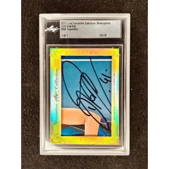 Dirk Nowitzki Signed Dallas Mavericks 2017 Leaf Executive Collection Masterpiece Cut Signature Card 1/1, JSA Authenticated