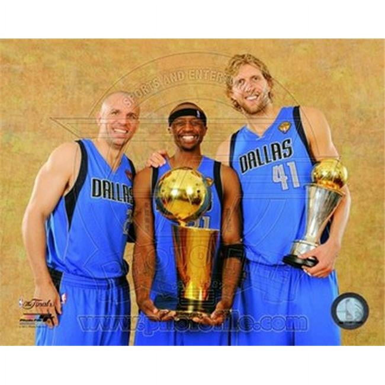 Dirk Nowitzki with the 2011 NBA Championship & MVP Trophies Game 6 of the 2011  NBA Finals Sports Photo 