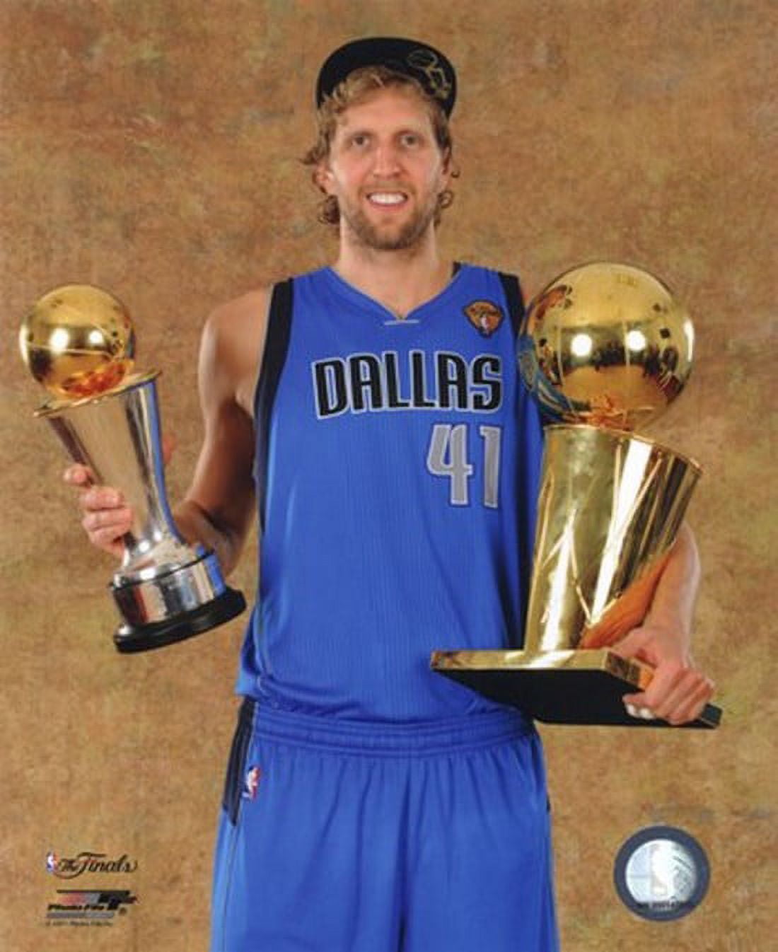 Dirk Nowitzki with the 2011 NBA Championship & MVP Trophies Game 6 of the 2011  NBA Finals Sports Photo 