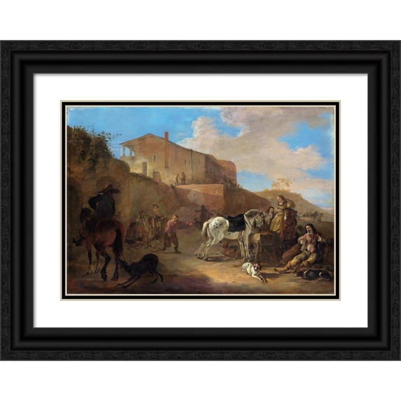 Dirk Stoop 24x18 Black Ornate Framed Double Matted Museum Art Print Titled: The Hunting Party (1649)