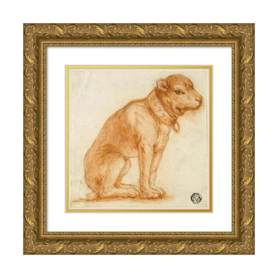 Dirk Valkenburg 12x12 Gold Ornate Wood Frame and Double Matted Museum Art Print Titled - Seated Dog with Collar