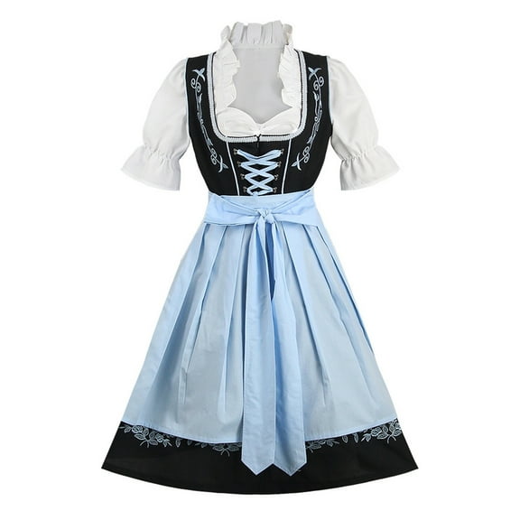 Dirndl Dress for Women Oktoberfest Bavarian German Traditional Lace-Up Dress with Apron White Blouse Vintage Costume