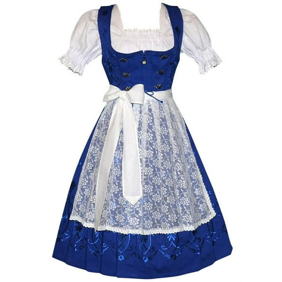 Dirndl Trachten Haus 3 Piece Long German Oktoberfest Dirndl Cotton Dress for Womens and Girls - Blue