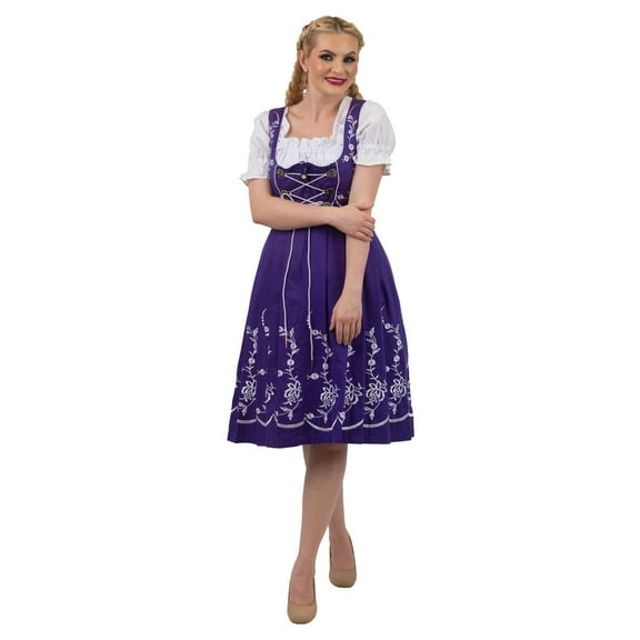 Dirndl Trachten Haus 3 Piece Long German Oktoberfest Dirndl Cotton Dress for Womens and Girls - Purple