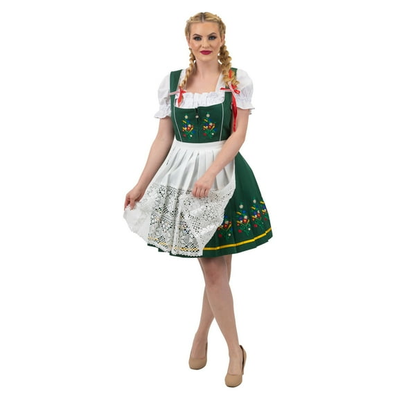 Dirndl Trachten Haus 3 Piece Short German Oktoberfest Dirndl Cotton Dress for Womens and Girls - Green